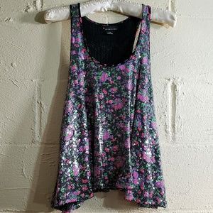 Racerback sequin floral black tank